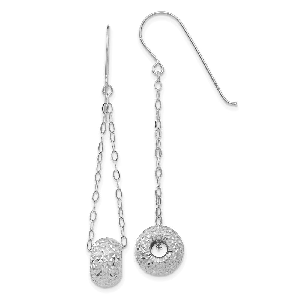 14K Weißgold Kette mit Diamantiert Puff Donut Perle Ohrringe