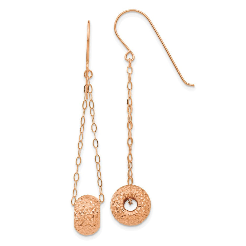 14K Roségold Kette mit Diamantiert Puff Donut Perle Ohrringe