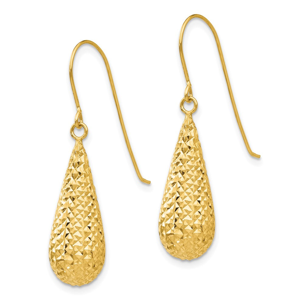 14K Gelbgold Diamantiert Puff Tear Tropfen Ohrhänger