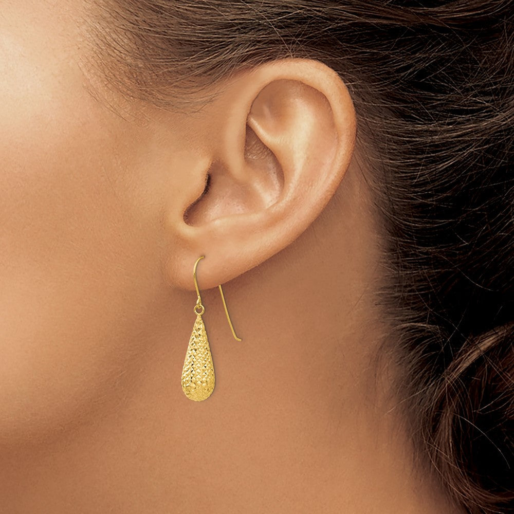 14K Gelbgold Diamantiert Puff Tear Tropfen Ohrhänger