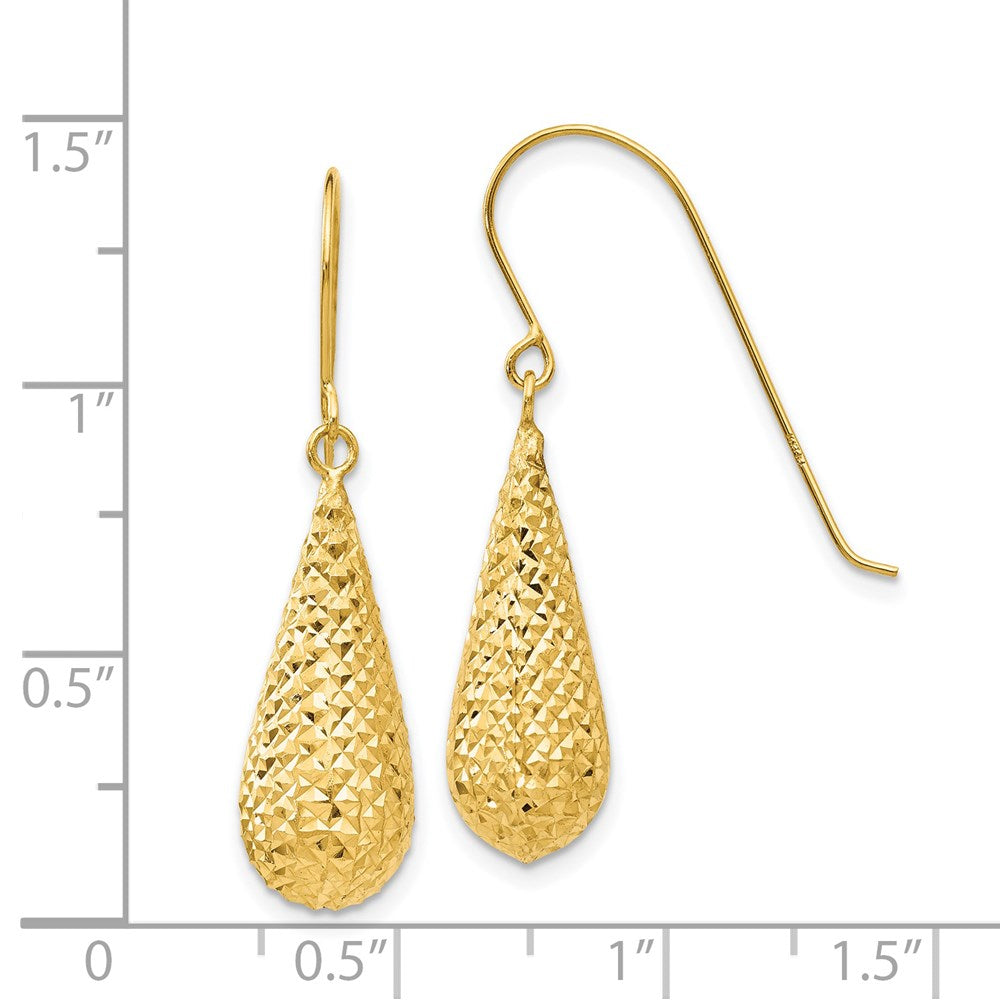 14K Gelbgold Diamantiert Puff Tear Tropfen Ohrhänger
