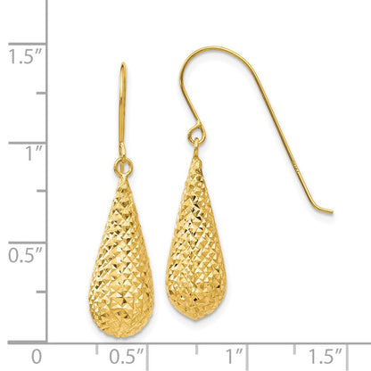 14K Gelbgold Diamantiert Puff Tear Tropfen Ohrhänger