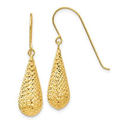 14K Gelbgold Diamantiert Puff Tear Tropfen Ohrhänger
