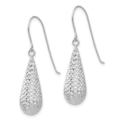 14K Weißgold Diamantiert Puff Tear Tropfen Ohrhänger