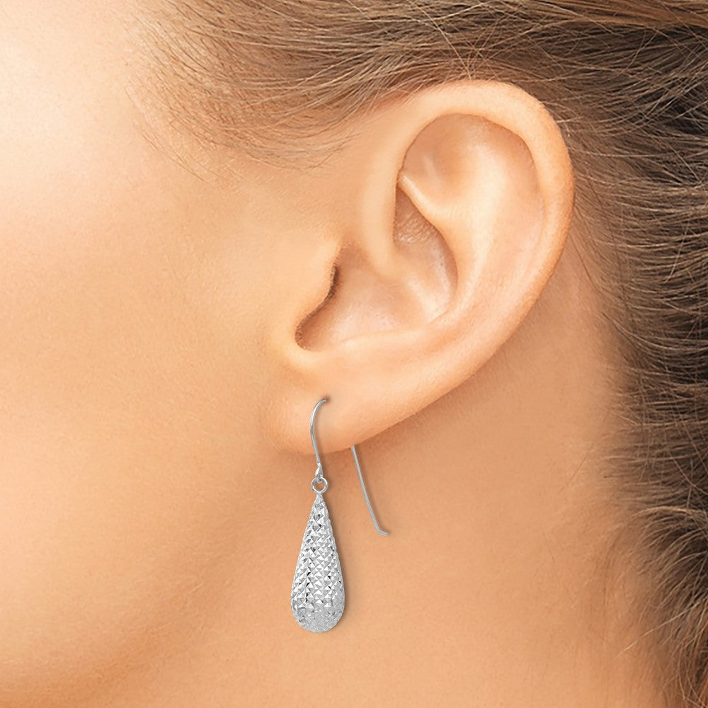 14K Weißgold Diamantiert Puff Tear Tropfen Ohrhänger