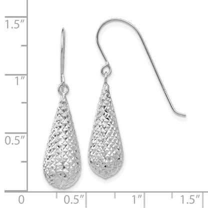 14K Weißgold Diamantiert Puff Tear Tropfen Ohrhänger