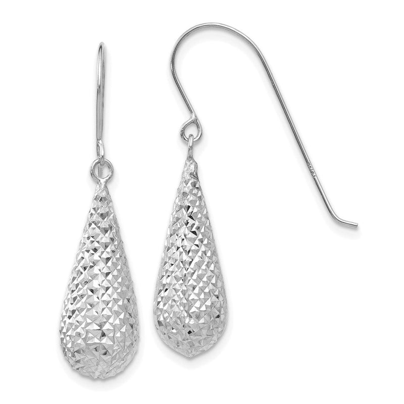 14K Weißgold Diamantiert Puff Tear Tropfen Ohrhänger