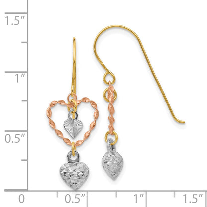 14K Tricolor Diamantiert Herz Ohrhänger