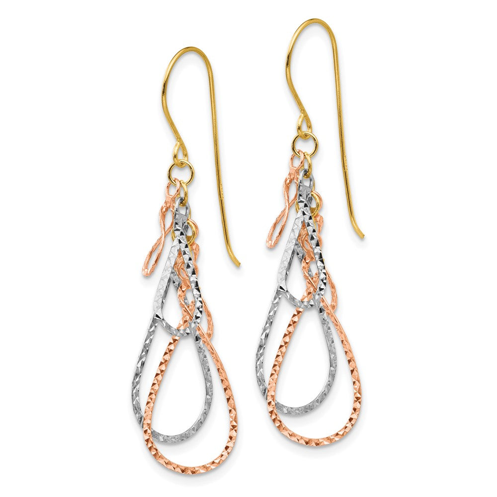14K Tricolor Diamantiert Tear Tropfen Ohrhänger