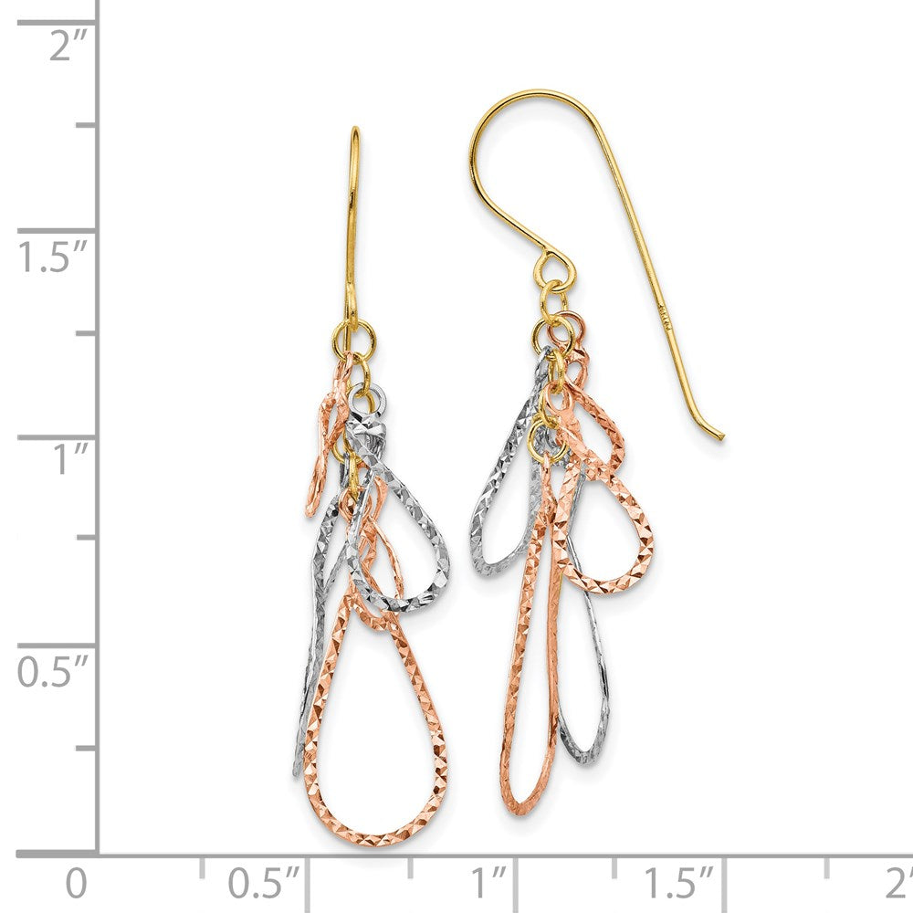 14K Tricolor Diamantiert Tear Tropfen Ohrhänger