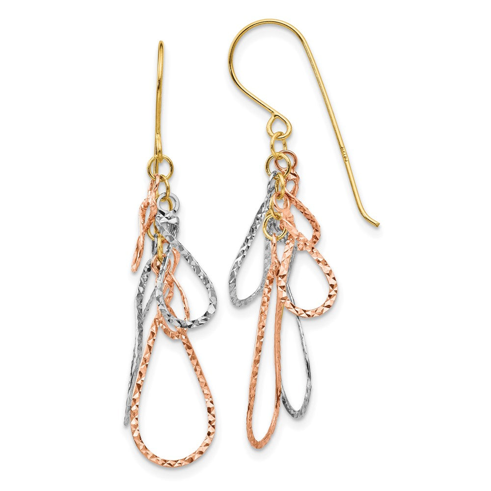 14K Tricolor Diamantiert Tear Tropfen Ohrhänger