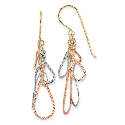 14K Tricolor Diamantiert Tear Tropfen Ohrhänger