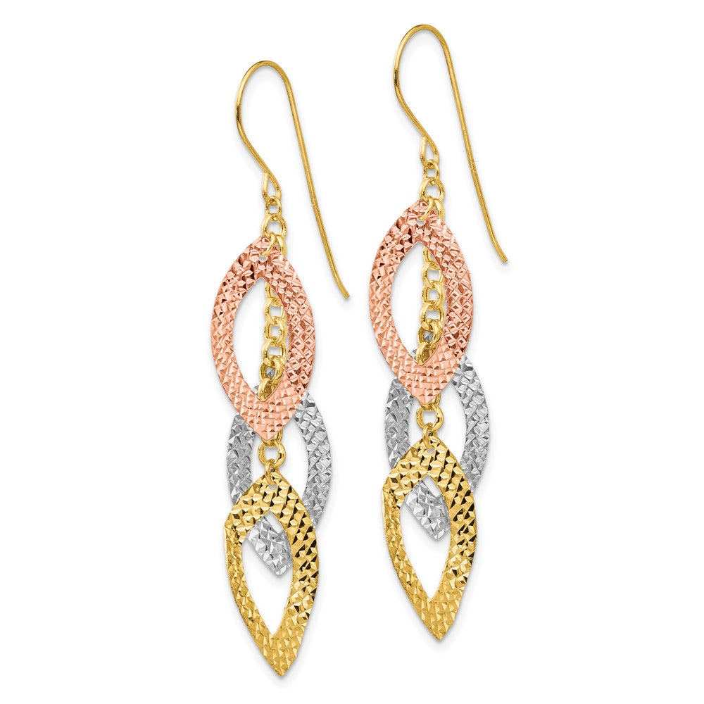 14K Tricolor Diamantiert Tear Tropfen Hirte Haken Ohrringe