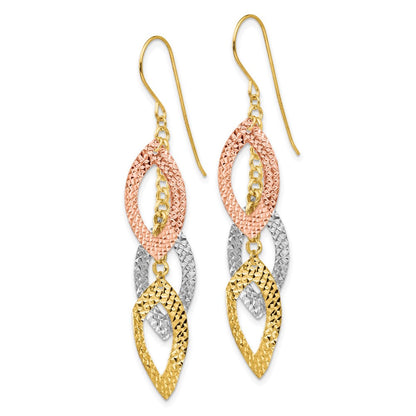 14K Tricolor Diamantiert Tear Tropfen Hirte Haken Ohrringe