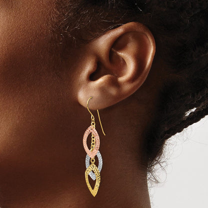 14K Tricolor Diamantiert Tear Tropfen Hirte Haken Ohrringe