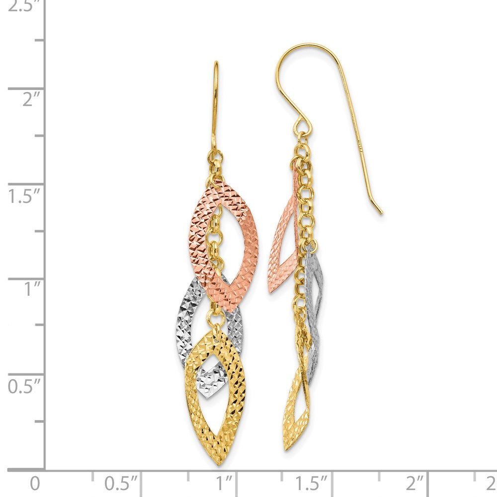 14K Tricolor Diamantiert Tear Tropfen Hirte Haken Ohrringe