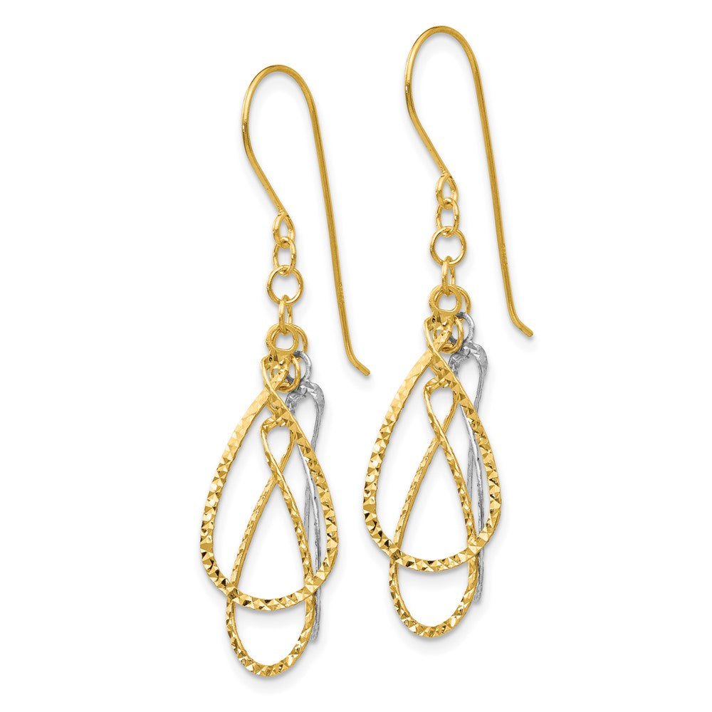 14K Bicolor Diamantiert Tear Tropfen Hirte Haken Ohrringe