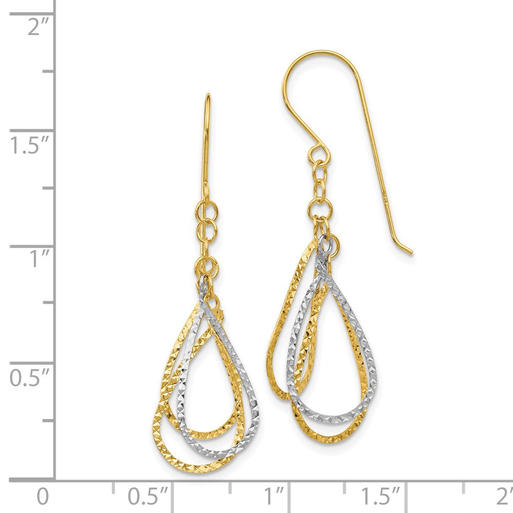 14K Bicolor Diamantiert Tear Tropfen Hirte Haken Ohrringe