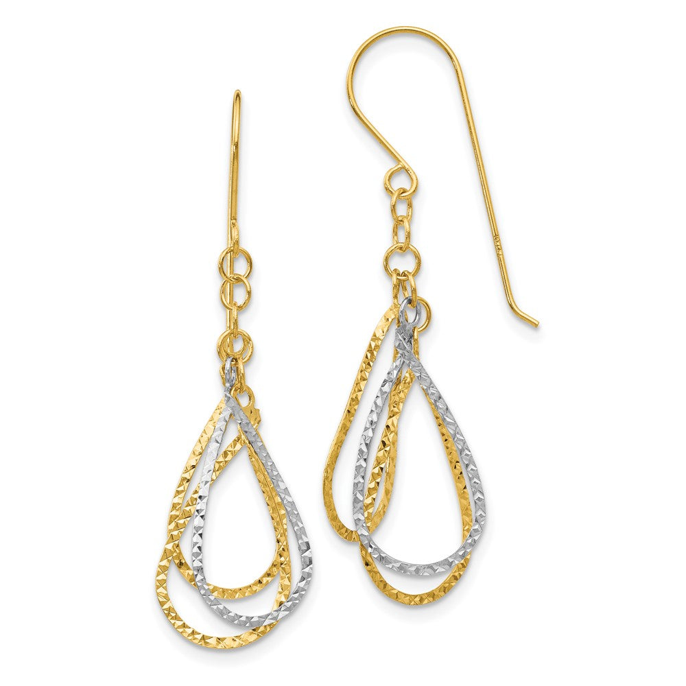14K Bicolor Diamantiert Tear Tropfen Hirte Haken Ohrringe