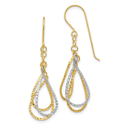 14K Bicolor Diamantiert Tear Tropfen Hirte Haken Ohrringe