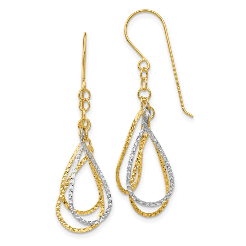 14K Bicolor Diamantiert Tear Tropfen Hirte Haken Ohrringe