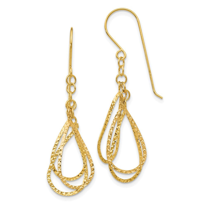 14K Gelbgold Diamantiert Tear Tropfen Hirte Haken Ohrringe