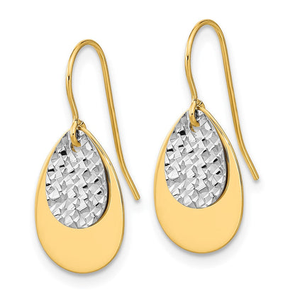 14K Bicolor Poliert/textured Tropfen Ohrhänger