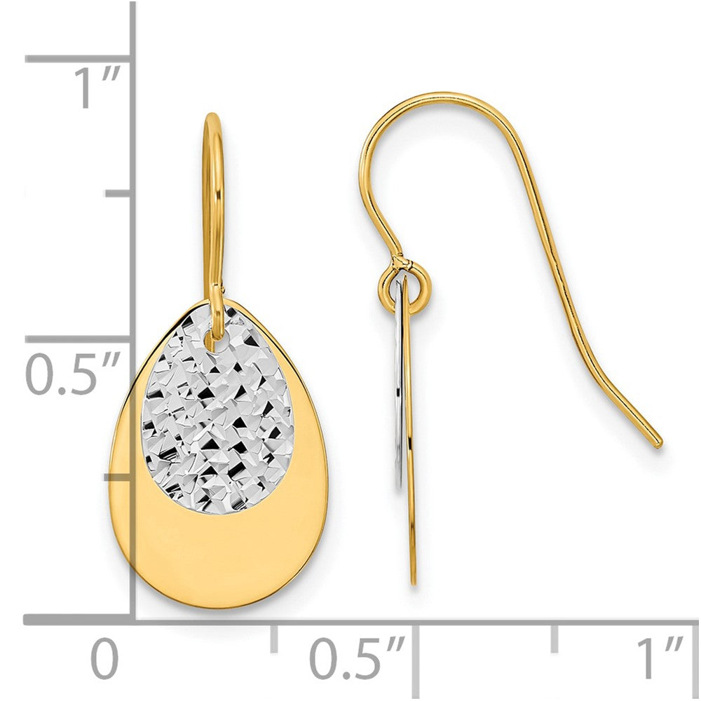 14K Bicolor Poliert/textured Tropfen Ohrhänger