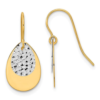 14K Bicolor Poliert/textured Tropfen Ohrhänger