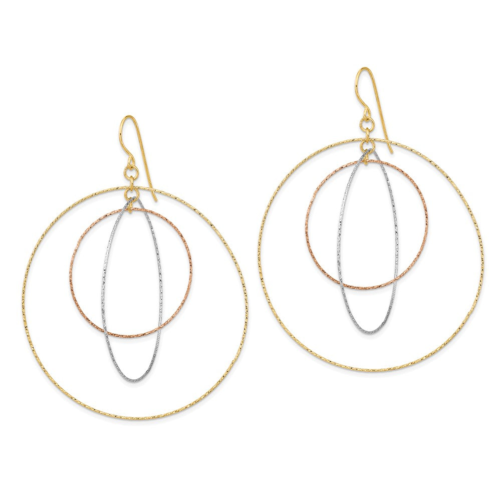 14K Tricolor Diamantiert Abgestuft Kreise Hirte Haken Ohrringe