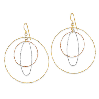 14K Tricolor Diamantiert Abgestuft Kreise Hirte Haken Ohrringe