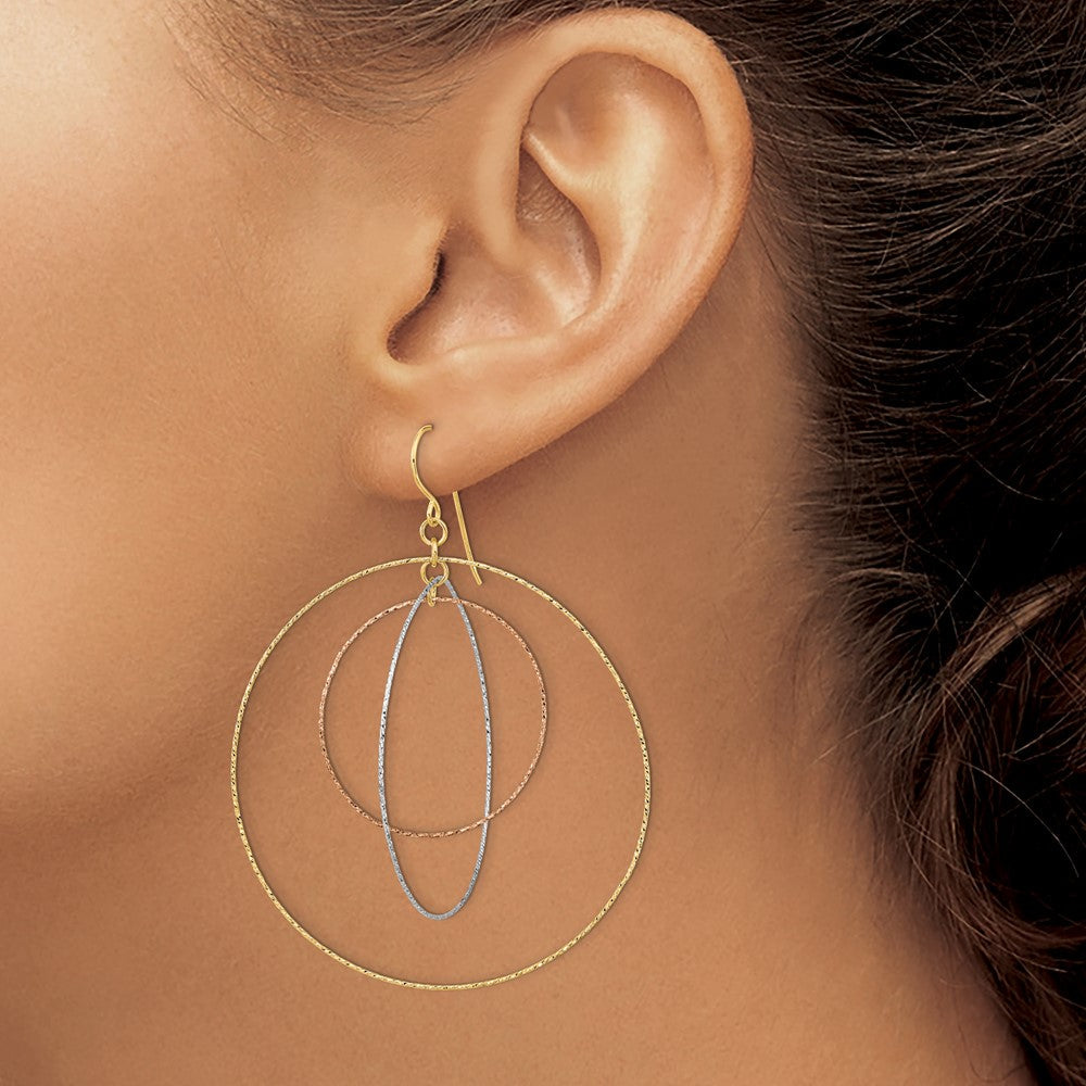 14K Tricolor Diamantiert Abgestuft Kreise Hirte Haken Ohrringe
