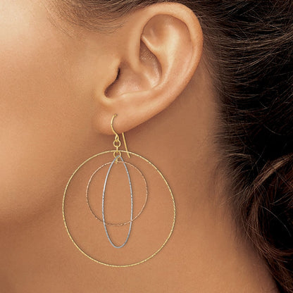 14K Tricolor Diamantiert Abgestuft Kreise Hirte Haken Ohrringe