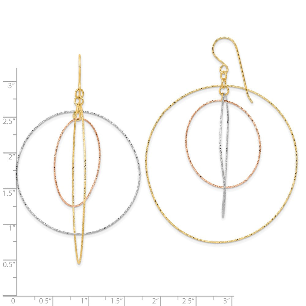 14K Tricolor Diamantiert Abgestuft Kreise Hirte Haken Ohrringe