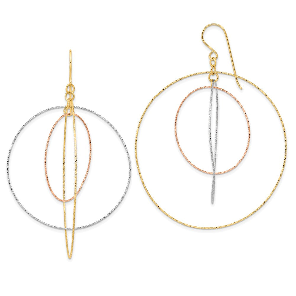 14K Tricolor Diamantiert Abgestuft Kreise Hirte Haken Ohrringe