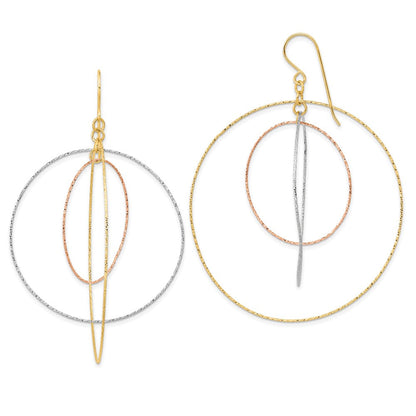 14K Tricolor Diamantiert Abgestuft Kreise Hirte Haken Ohrringe