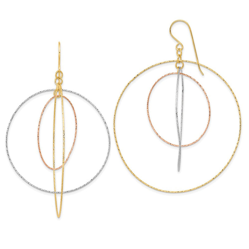 14K Tricolor Diamantiert Abgestuft Kreise Hirte Haken Ohrringe