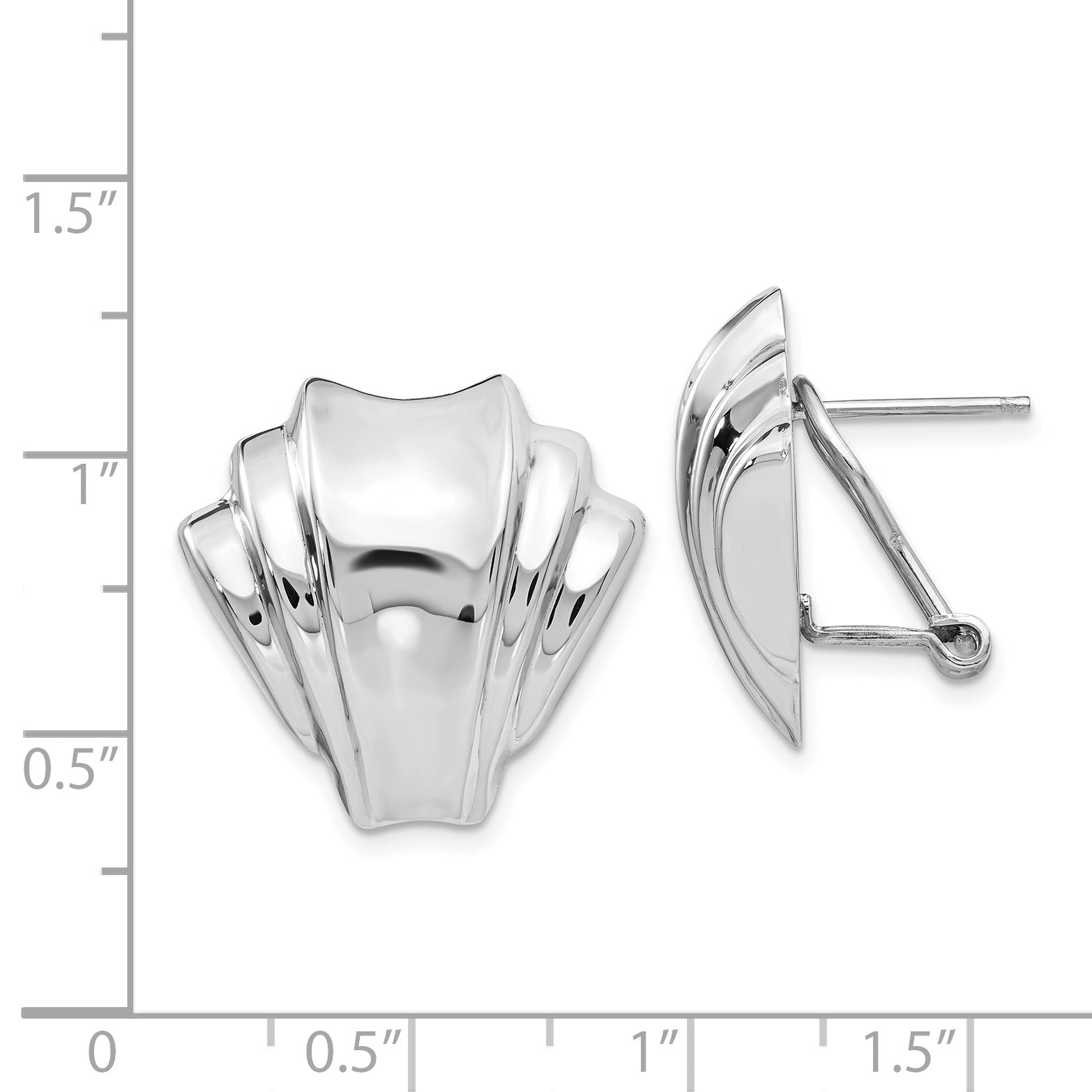 14K Weißgold Poliert Fantasie Omega Rückseite Ohrstecker