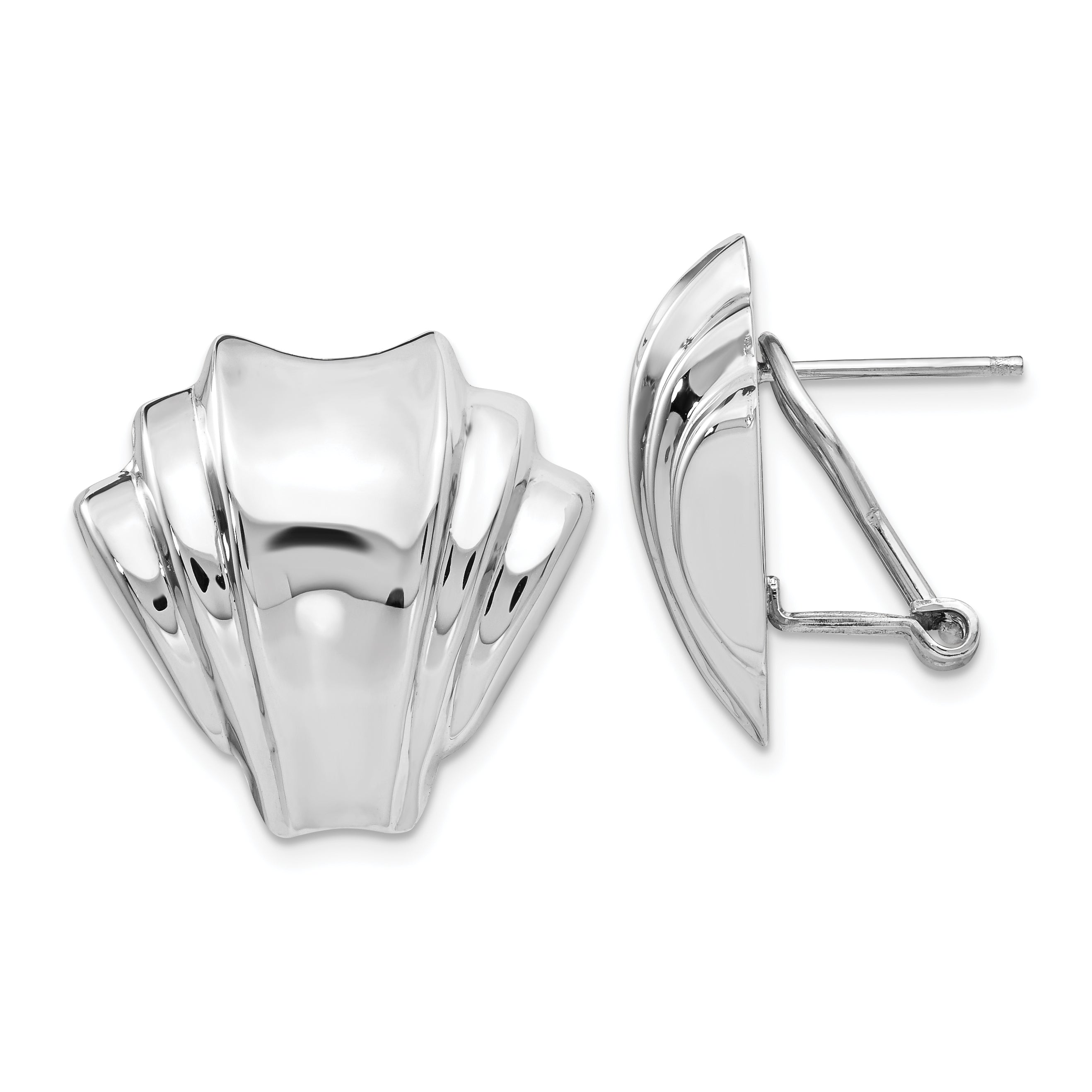 14K Weißgold Poliert Fantasie Omega Rückseite Ohrstecker