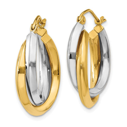 14K Bicolor Poliert Doppelt Creolen