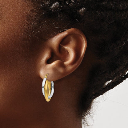 14K Bicolor Poliert Doppelt Creolen