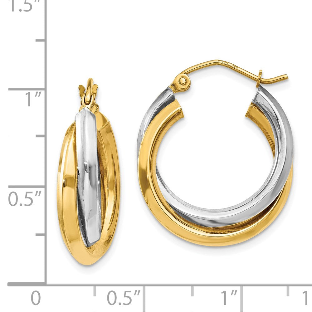 14K Bicolor Poliert Doppelt Creolen