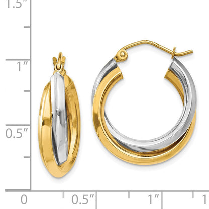 14K Bicolor Poliert Doppelt Creolen