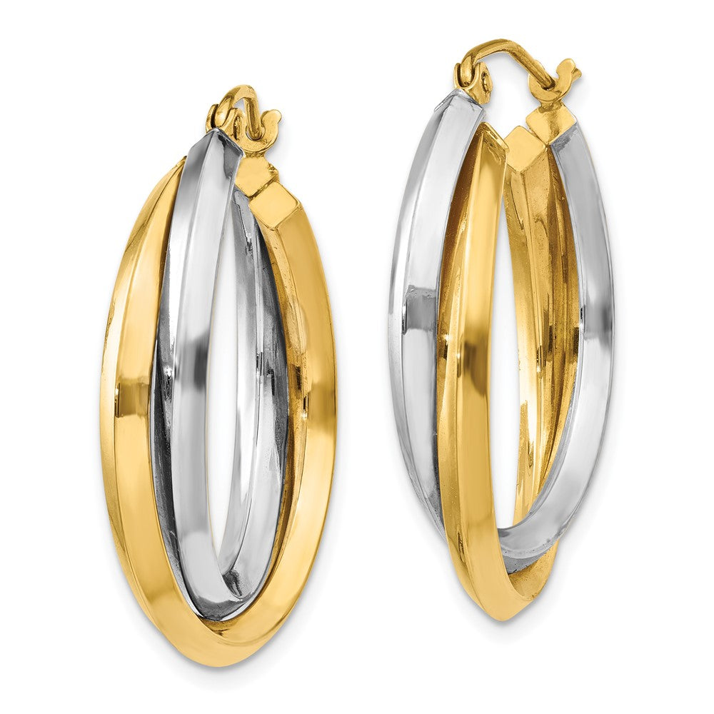 14K Bicolor Poliert Doppelt Creolen