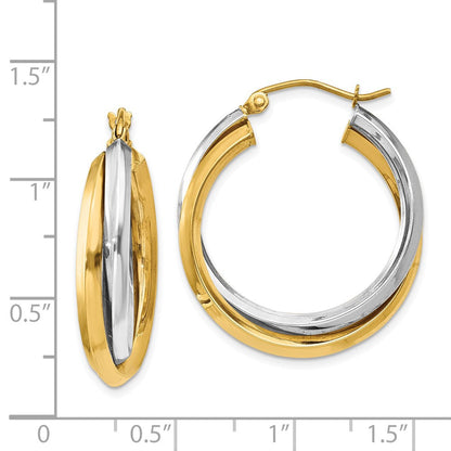 14K Bicolor Poliert Doppelt Creolen