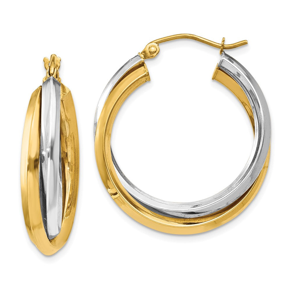 14K Bicolor Poliert Doppelt Creolen