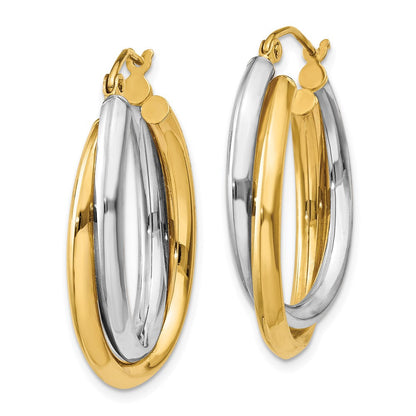 14K Bicolor Poliert Doppelt Oval Creolen