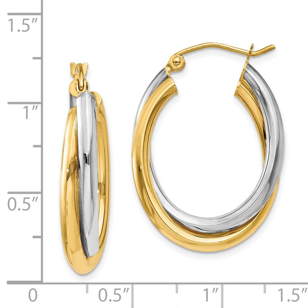 14K Bicolor Poliert Doppelt Oval Creolen