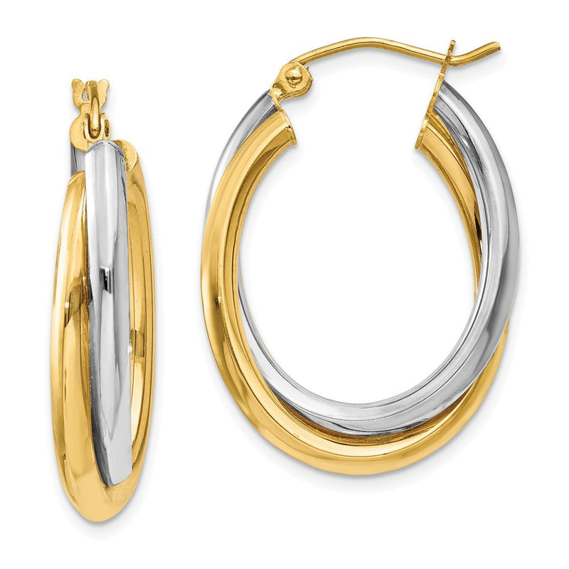 14K Bicolor Poliert Doppelt Oval Creolen