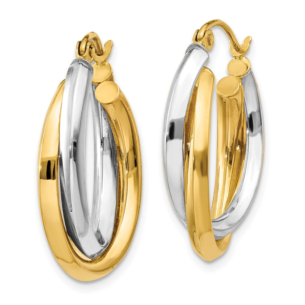 14K Bicolor Poliert Doppelt Oval Creolen